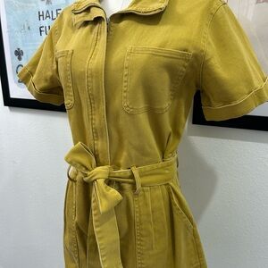 Skies Are Blue Mustard Denim Romper